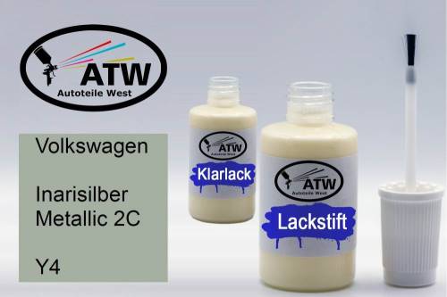 Volkswagen, Inarisilber Metallic 2C, Y4: 20ml Lackstift + 20ml Klarlack - Set, von ATW Autoteile West.